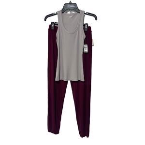 ALFANI JENNI WOMENS XSMALL PAJAMAS LOUNGE SET TANK TOP & JOGGER TAUPE RED NEW!